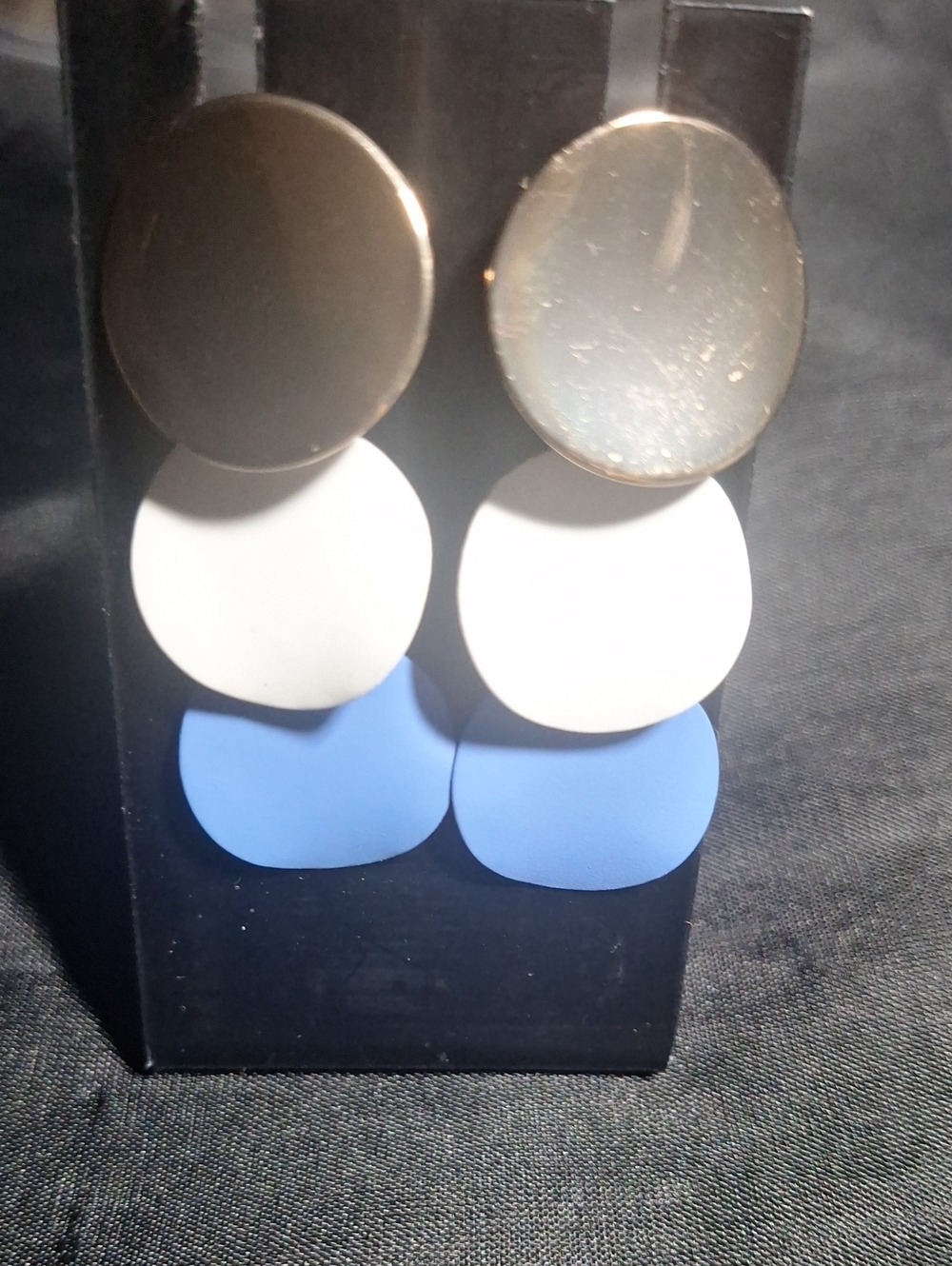 Triple Disc Drop Earrings in Gold, White & Light Blue